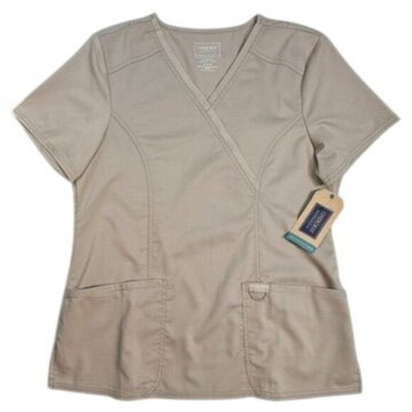 Cherokee Revolution Modern Classic Scrub Top Women Medium Khaki V-Neck NEW - Picture 5 of 11